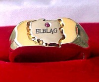 Sygnet złoty CIVIS z rubinem oprawionym w kontur Polski SJ-15ZB