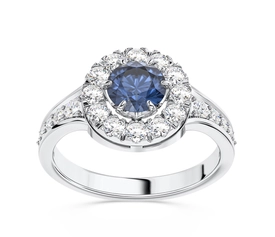 Pierścionek z białego złota z szafirem i brylantami CP-93B