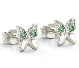Kolczyki motylki z białego złota z zielonymi cyrkoniami BPK-88B-C