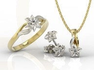 Komplet - Pierścionek, kolczyki i wisiorek z żółtego i białego złota z diamentem BP-14ZB/BP-15ZB ZESTAW