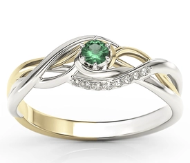Pierścionek z białego i żółtego złota ze szmaragdem i brylantami BP-71BZ-SZM/D