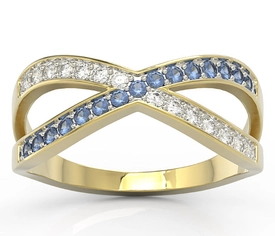Pierścionek z żółtego złota z szafirami i diamentami BP-84Z