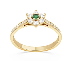 Pierścionek markiza z żółtego złota ze szmaragdem i diamentami CP-64Z-SZM/D