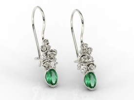 Kolczyki na agrafce z białego złota ze szmaragdami i diamentami APK-39B