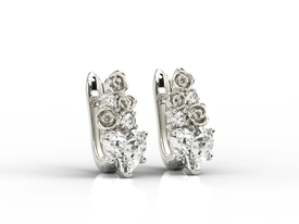 Kolczyki z białego złota z topazami białymi w kształcie serca i diamentami APK-53B