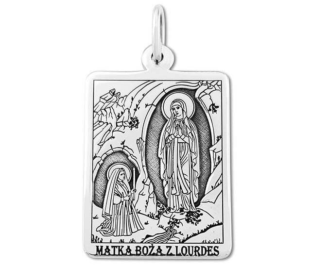 Medalik prostokątny srebrny z wizerunkiem Matki Bożej z Lourdes _03