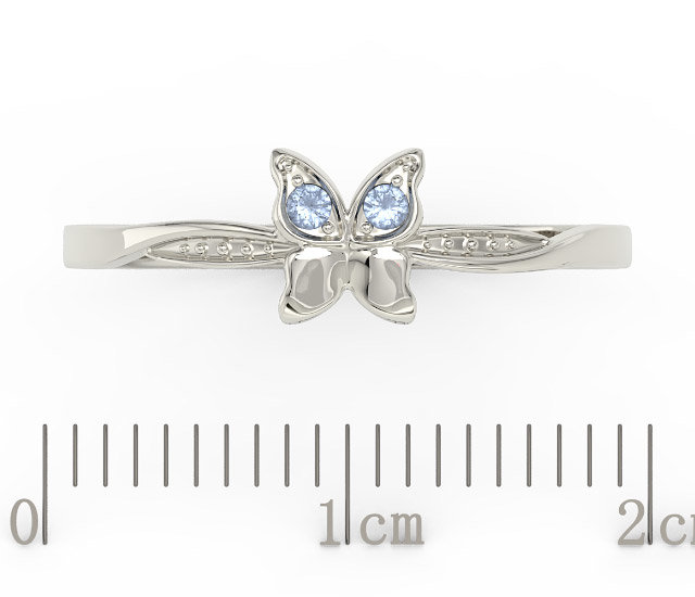 Pierścionek motylek z białego złota z niebieskimi cyrkoniami BP-88B-C