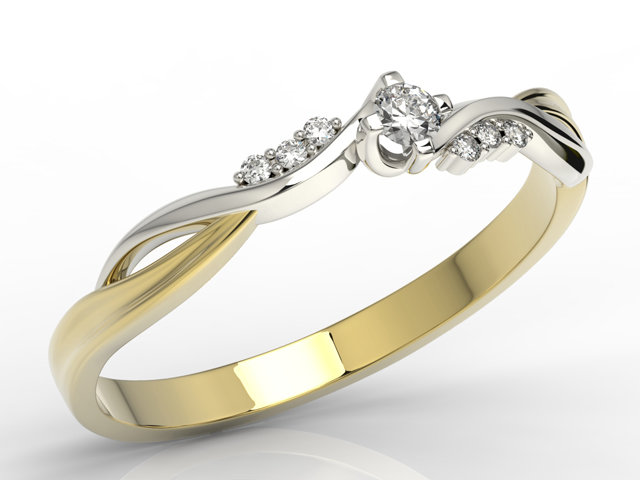 Pierścionek zaręczynowy z żółtego i białego złota z diamentami 0,09 ct wzór AP-7009ZB