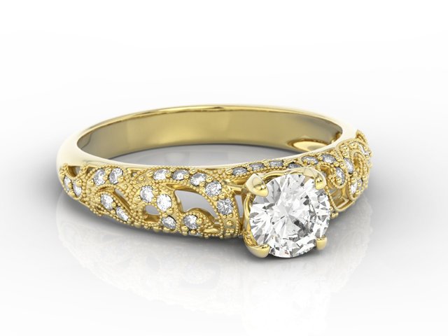 Pierścionek zaręczynowy z żółtego złota z białym szafirem i diamentami BP-50Z