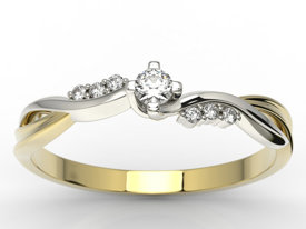 Pierścionek zaręczynowy z żółtego i białego złota z diamentami 0,09 ct wzór AP-7009ZB